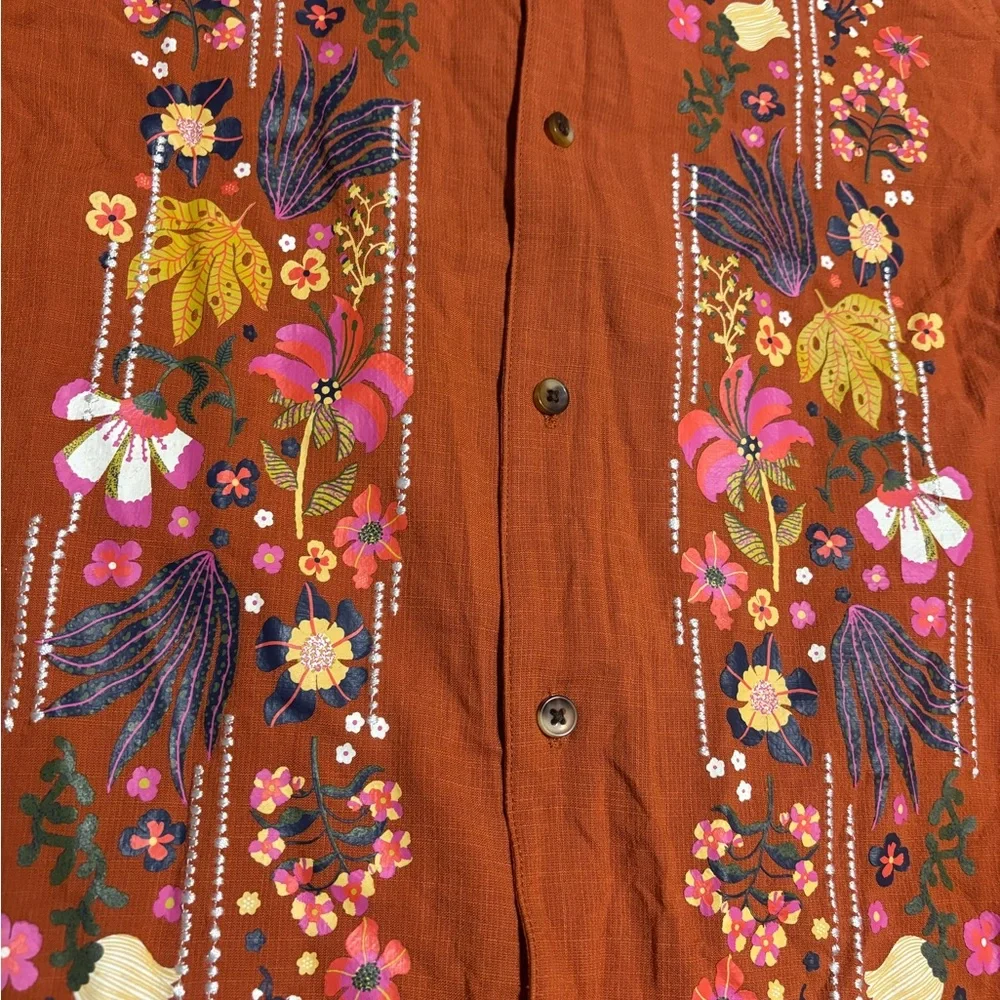 Latino Heritage Month Boys’ Short Sleeve Woven Floral Button Shirt - Orange XL - Picture 2 of 2